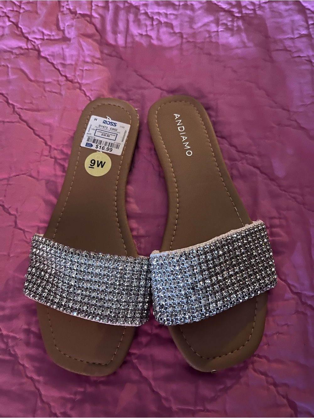 Andiamo Silver Crystal Slide Sandals - Women's 9 wide worn once